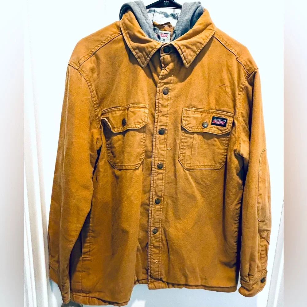 Dickies Vintage Distressed Brown Canvas Barn Jacket Gray Hooded Coat size M - Picture 3 of 12